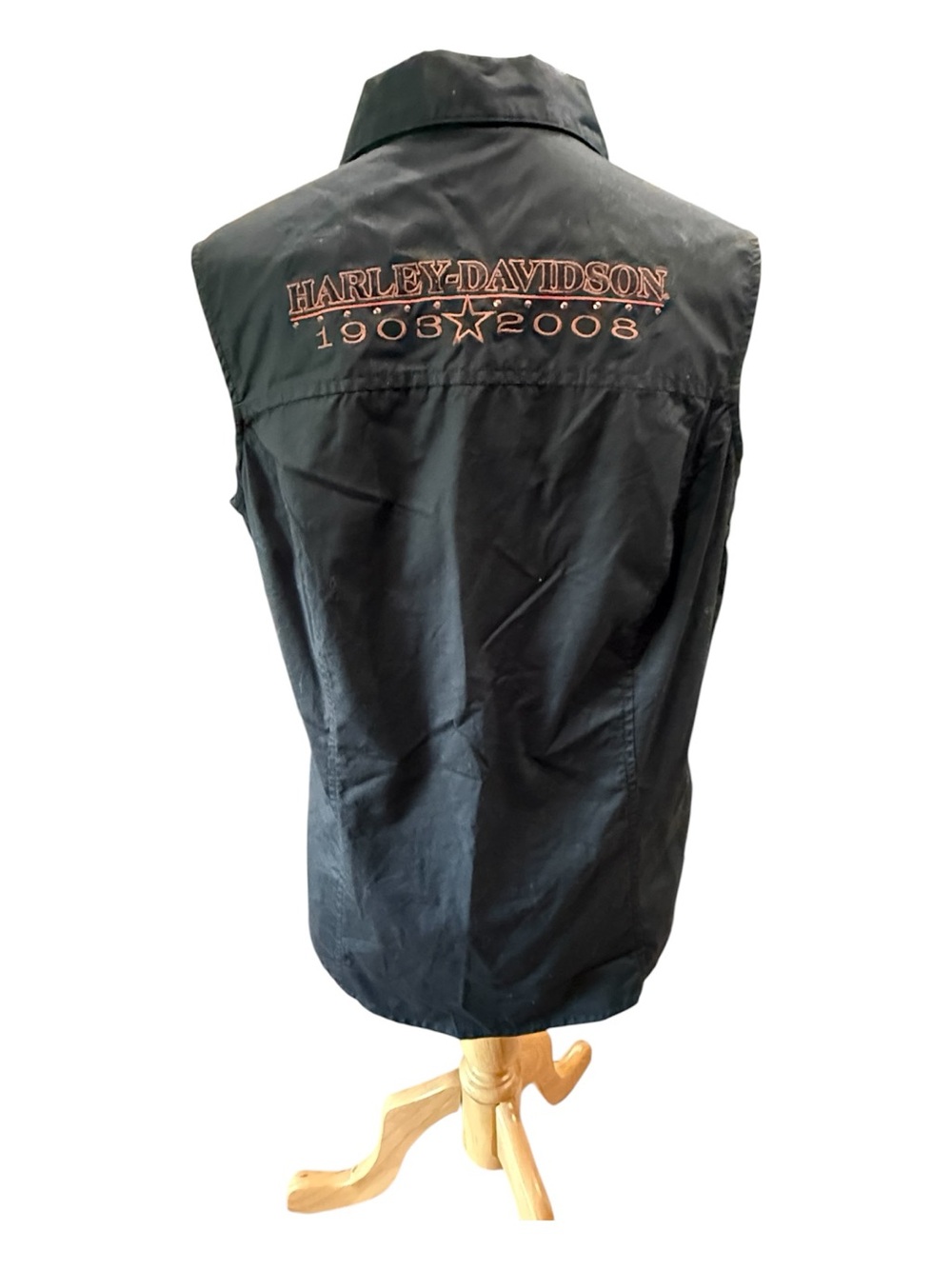 Harley Davidson Women’s 105th Anniversary Black Sleeveless Biker Button Down